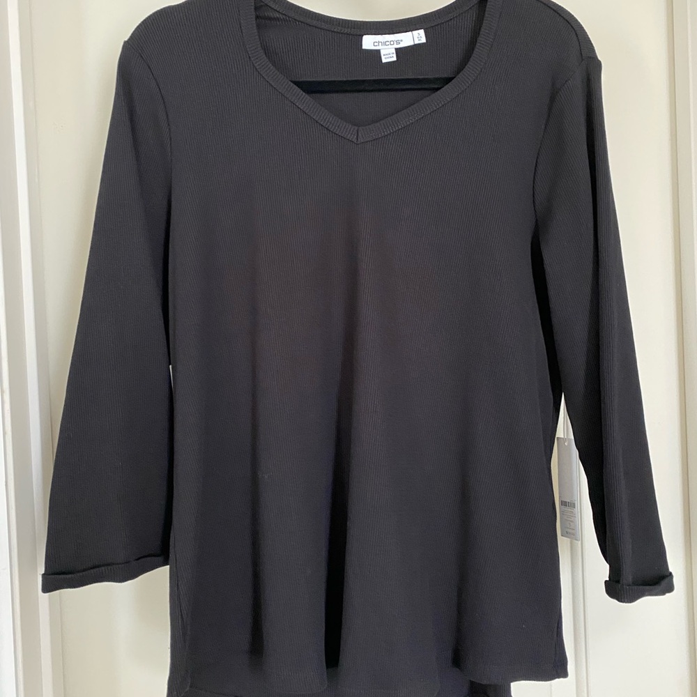 Chico's Black Relaxed Blouse with 3/4 Sleeves